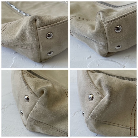 COACH LG FINEST IVORY SUEDE LEATHER BEADED GALLERY TOTE BAG PURSE - Picture 13 of 13